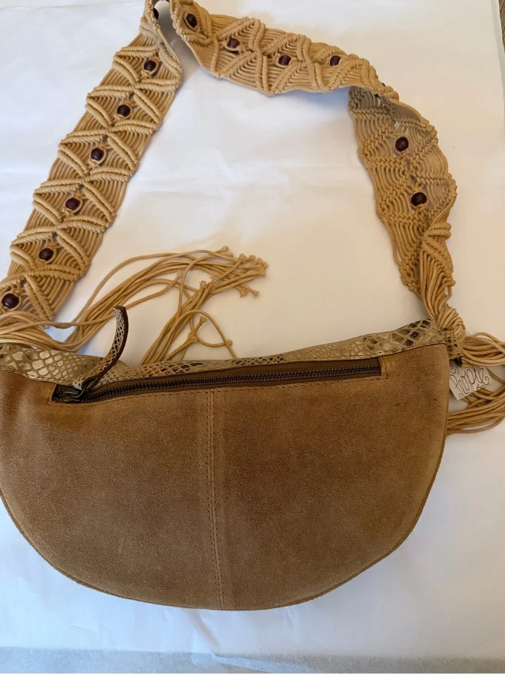 Free People Tan Snake-Print Crossbody with Woven Strap